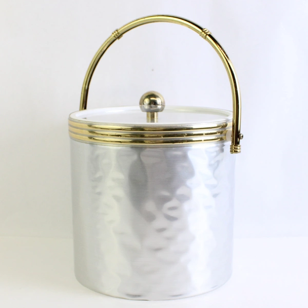 Vintage Shelton-Ware Ice Bucket Wine Cooler With Lid Silver Gold Look Plastic