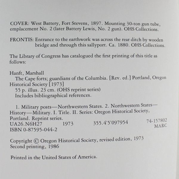 The Cape Forts: Guardians of the Columbia 1986 Oregon Historical Society Press