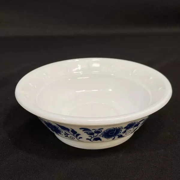 Vtg 1972 Avon Skin So Soft Pitcher & Bowl Set White Blue Floral Chips