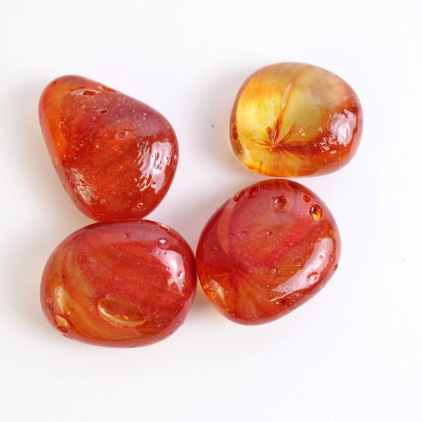 Lot Of 292 Glass Stones Pebbles Red Orange Yellow Assorted Shapes Sizes