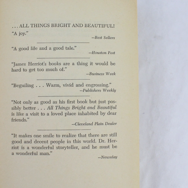 All Things Bright And Beautiful by James Herriot 1974 Bantam Books Paperback