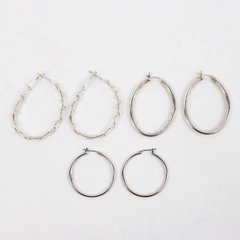Lot of 3 Silver-Tone Twisted Oval Hoop Earrings Fashion Jewelry Flawed