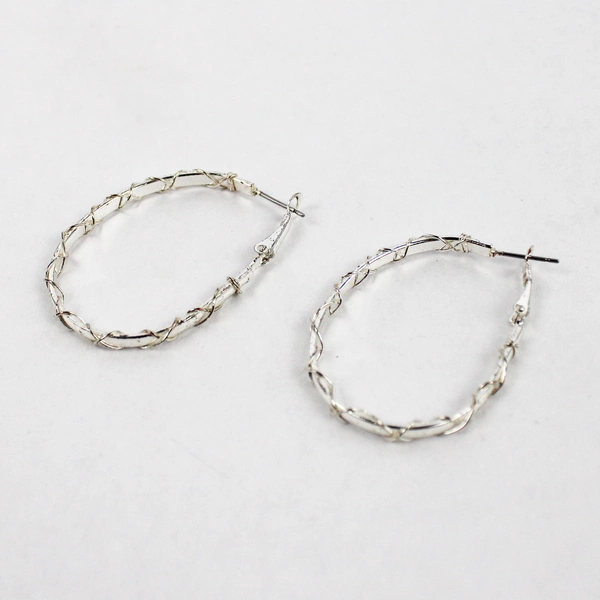 Lot of 3 Silver-Tone Twisted Oval Hoop Earrings Fashion Jewelry Flawed