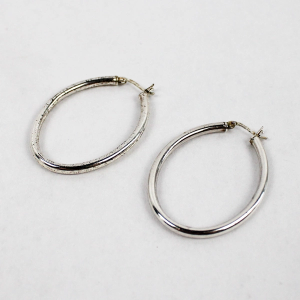 Lot of 3 Silver-Tone Twisted Oval Hoop Earrings Fashion Jewelry Flawed