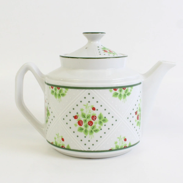 Vintage 1975 Enesco Swiss Strawberry Dot China Teapot  