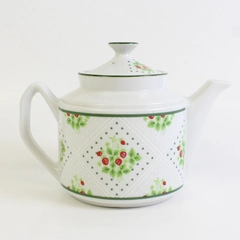 Vintage 1975 Enesco Swiss Strawberry Dot China Teapot  