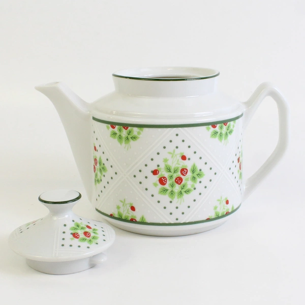 Vintage 1975 Enesco Swiss Strawberry Dot China Teapot  