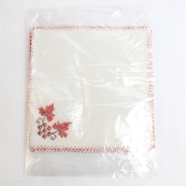 Set Of 4 Home-Woven 100% Cotton Ukrainian Napkins Cross-stitch Grapevine Accents