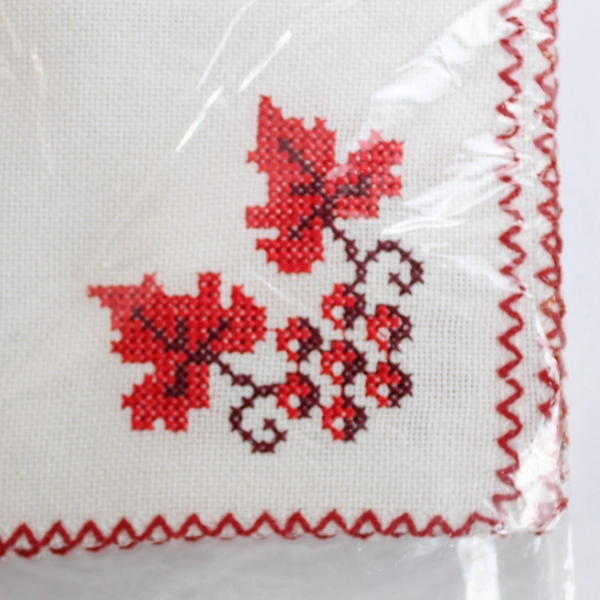 Set Of 4 Home-Woven 100% Cotton Ukrainian Napkins Cross-stitch Grapevine Accents