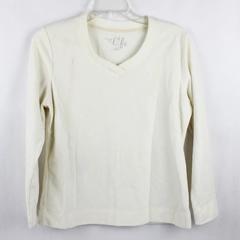 Made for Life Women's Petite Small Cream Long Sleeve V-Neck Sweater