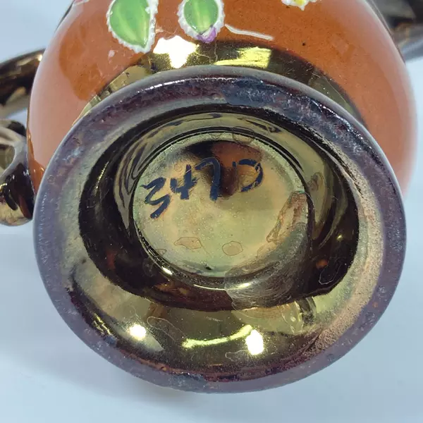 Vintage Copper Lustreware Creamer Pitcher Painted Floral Design