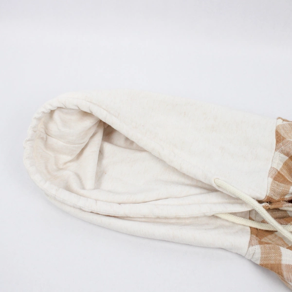 Time and Tru Women's Large Tan Gingham Flannel Button-Up Shirt with Hood