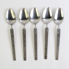 Set of 5 Riviera RIF11 Engraved Stainless Steel Teaspoons 6 3/8" Flatware 