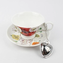 Gracie Bone China Poppy Day Tea Cup & Saucer with Heart Shaped Infuser
