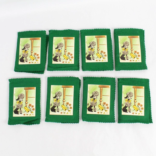 Lot of 8 Handmade Green Felt Score Pads With Poodle Illustrations