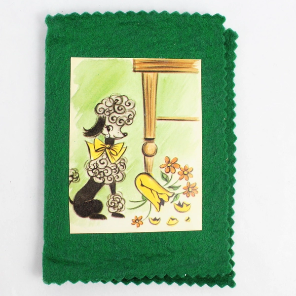Lot of 8 Handmade Green Felt Score Pads With Poodle Illustrations