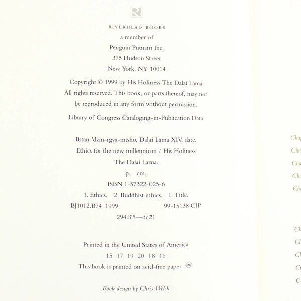 Ethics for the New Millennium by Dalai Lama 1999 Riverhead Books