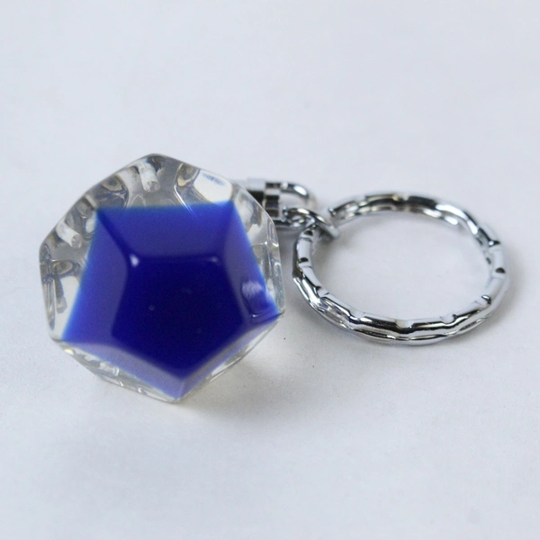 Japanese Gold Pagoda Keychain Acrylic Glass Cobalt Blue Bottom Castle Bell