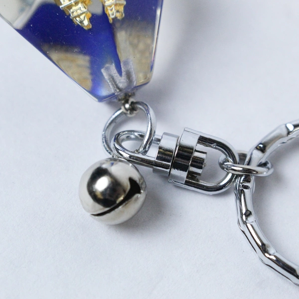 Japanese Gold Pagoda Keychain Acrylic Glass Cobalt Blue Bottom Castle Bell