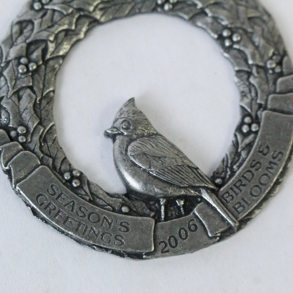 Birds And Blooms Magazine 2006 Silver Toned Christmas Ornament Cardinal Wreath