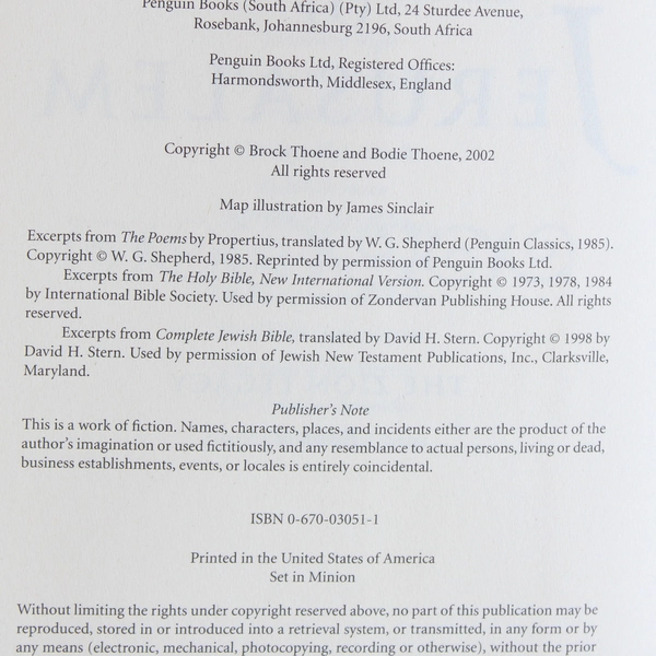 Stones of Jerusalem by Bodie & Brock Thoene 2002 Viking Hardcover