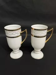 Lot of 2 Royal Crown Elegante Footed Coffee Espresso Cups Gold Trim