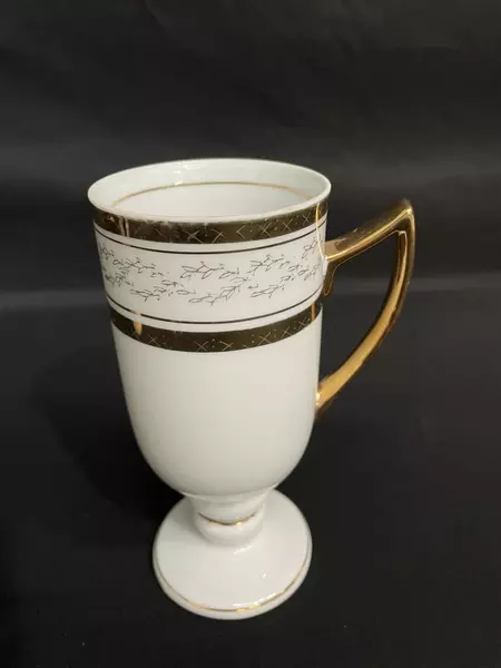 Lot of 2 Royal Crown Elegante Footed Coffee Espresso Cups Gold Trim