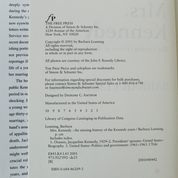 Mrs. Kennedy by Barbara Leaming 2001 Hardcover with Dust Jacket - Pre-owned