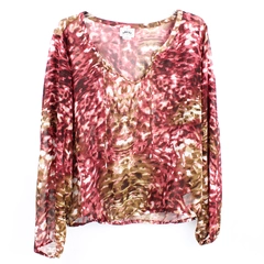 Ariat Women's Large Sheer V-Neck Pink Brown Blouse