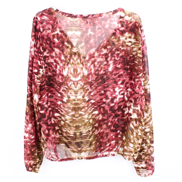 Ariat Women's Large Sheer V-Neck Pink Brown Blouse