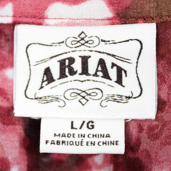 Ariat Women's Large Sheer V-Neck Pink Brown Blouse