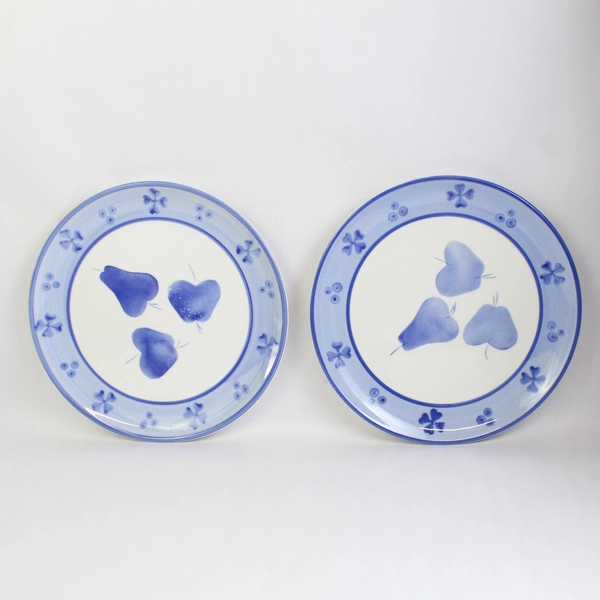 Set of 2 Blue Pear & Apple 13" Serving Platters Made in Italy Ceramic