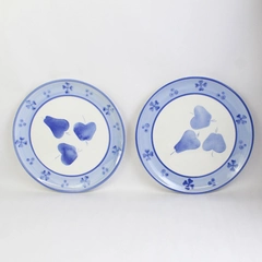 Set of 2 Blue Pear & Apple 13" Serving Platters Made in Italy Ceramic