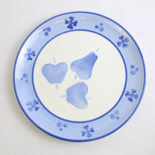 Set of 2 Blue Pear & Apple 13" Serving Platters Made in Italy Ceramic