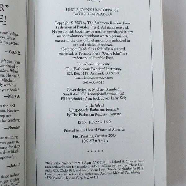 Uncle John's Unstoppable Bathroom Reader, 2003 Edition, Pre-Owned