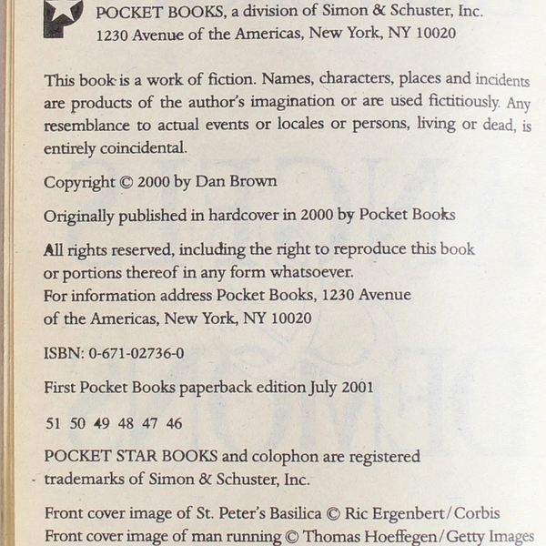 Angels and Demons by Dan Brown 2001 Paperback