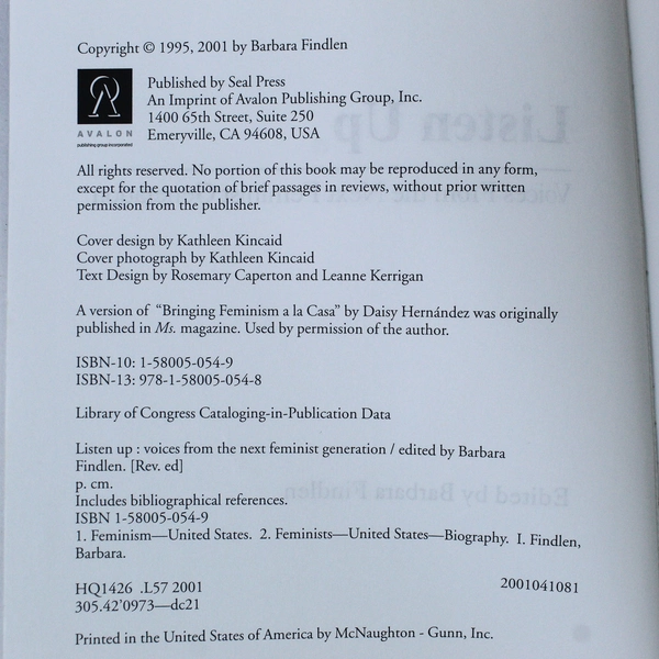 Listen Up: Voices from the Next Feminist Generation by Barbara Findlen PB, Good