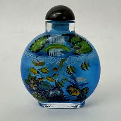 Antique Chinese Inside Painted Glass Snuff Bottle with Burgundy Box