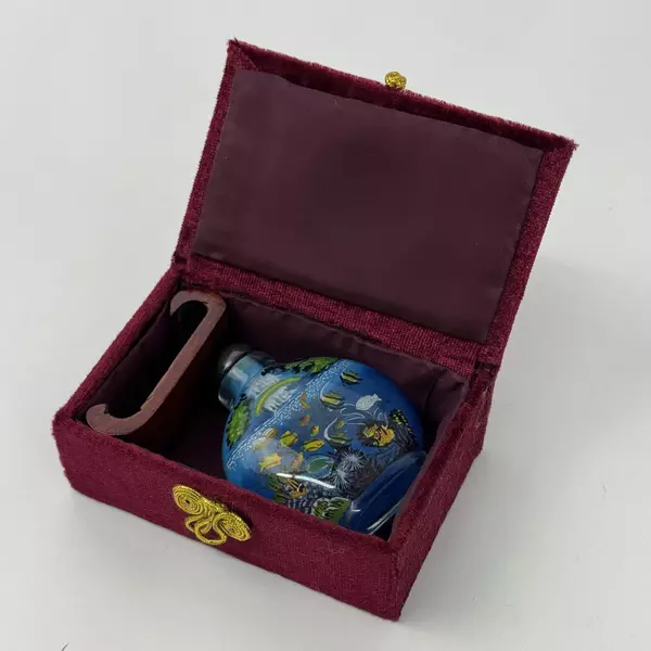 Antique Chinese Inside Painted Glass Snuff Bottle with Burgundy Box