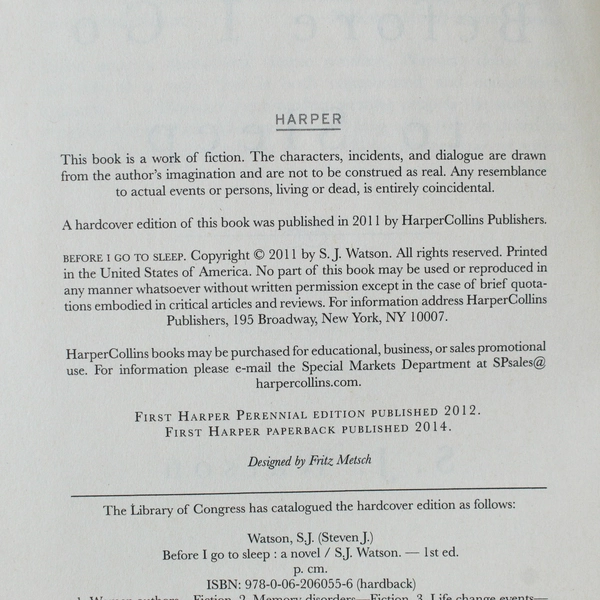 Before I Go to Sleep Book by S.J. Watson 2014 Movie Tie-In Pre-Owned