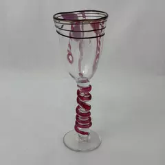 Hand Blown Cranberry Spiral Stem Art Glass Wine Glass Signed 1995 Vintage