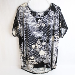 Siren Lily Black and White Floral Patterned Lacy T-Shirt Women's Size 2X
