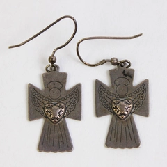 Carolyn Pollack 925 Sterling Silver Large Cross Angel Heart Dangle Earrings