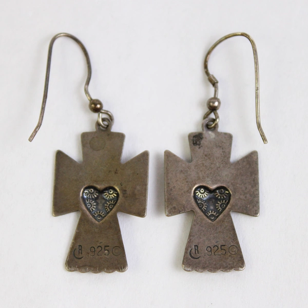 Carolyn Pollack 925 Sterling Silver Large Cross Angel Heart Dangle Earrings