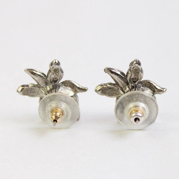Vintage Avon Silver Tone Marcasite Orchid Flower Faux Pearl Post Earrings 7/8”