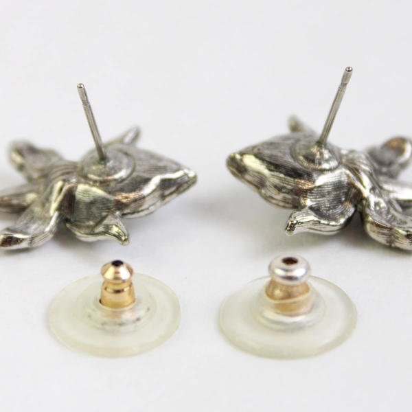 Vintage Avon Silver Tone Marcasite Orchid Flower Faux Pearl Post Earrings 7/8”