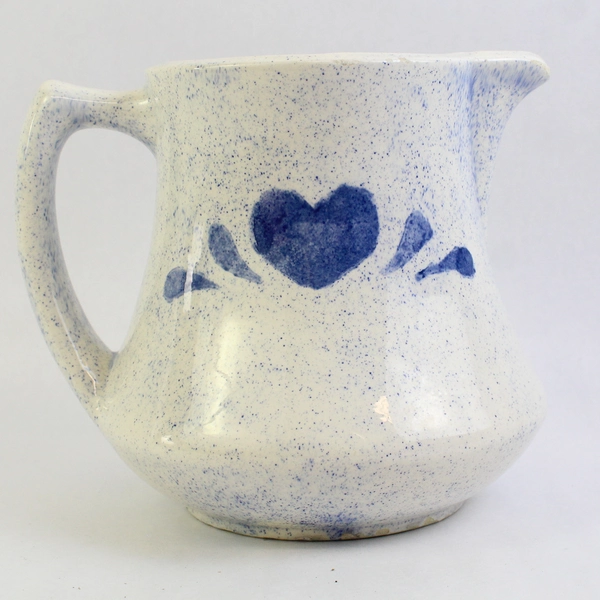 Unbranded White Speckled Blue Ceramic Farmhouse Jug/Water Pitcher 7.25" Tall