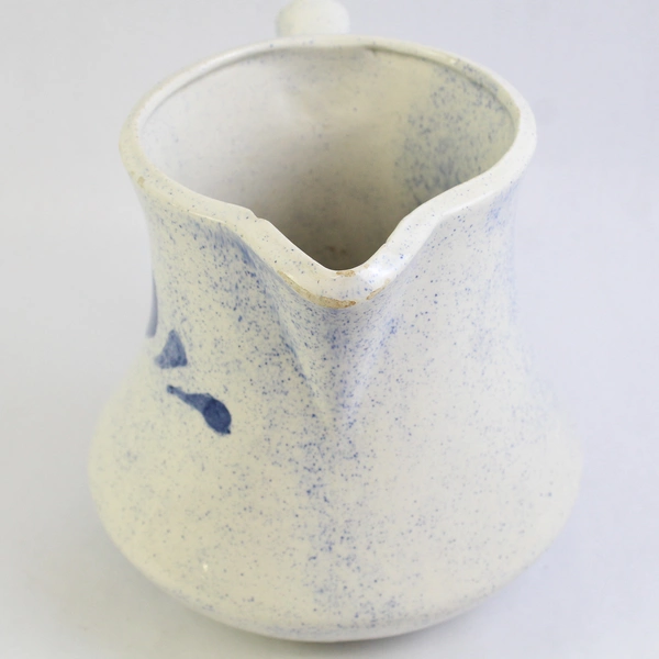 Unbranded White Speckled Blue Ceramic Farmhouse Jug/Water Pitcher 7.25" Tall