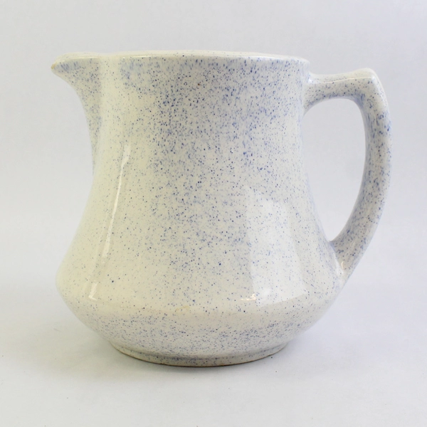 Unbranded White Speckled Blue Ceramic Farmhouse Jug/Water Pitcher 7.25" Tall