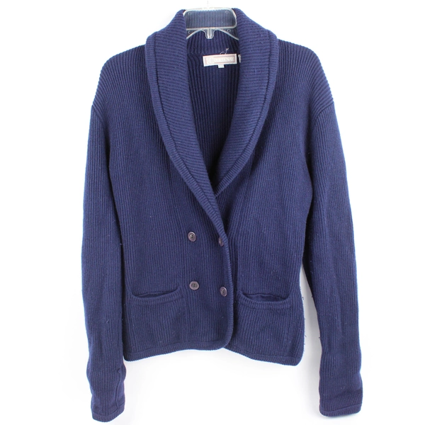 CC Courtenay Navy Blue Double-Breasted Wool Cardigan Women's Size Medium